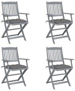 vidaXL Cadeiras exterior dobráveis c/ almofadões 4 pcs acácia maciça