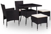 vidaXL 5 pcs conjunto jantar p/ exterior vime PE e vidro preto