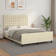 vidaXL Estrutura de cama c/ cabeceira couro artificial 140x200cm creme