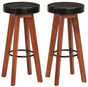 vidaXL Bancos de bar 2 pcs madeira de acácia maciça e couro genuíno