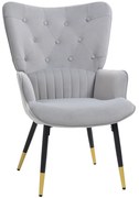 HOMCOM Poltrona Individual Estofada em Veludo com Encosto Alto Apoio para os Braços e Pés de Aço Estilo Moderno 68x72x103cm Cinza | Aosom Portugal
