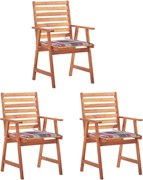 vidaXL Cadeiras de jantar p/ jardim 3 pcs c/ almofadões acácia maciça