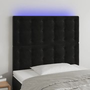 Cabeceira cama c/ LED veludo 100x5x118/128 cm preto