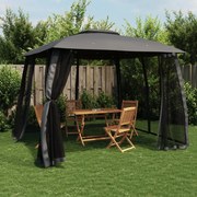 vidaXL Gazebo c/ teto duplo/paredes de malha 2,93x2,93 m aço antracite