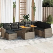vidaXL 9 pcs conjunto sofás p/ jardim com almofadões vime PE cinzento