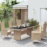 vidaXL Mesa de jardim c/ tampo de vidro vime PE/vidro temperado bege
