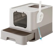 Caixa de areia para gatos FEANDREA com tampa para gatos até 15 kg Aveia Quente Cinza