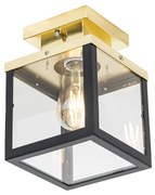 Luminária de teto exterior industrial preta com dourado - Rotterdam