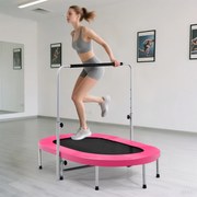 Trampolim para 2 pessoas com alça ajustável em altura Mini trampolim 154 x 90 x 92 -132 cm Rosa