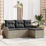vidaXL Conjunto de Sofá de Jardim de 4 Peças com Almofadas de Rattan Poliéster Cinza Claro