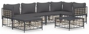 7 pcs conjunto lounge de jardim c/ almofadões vime PE antracite