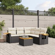 vidaXL 6 pcs conjunto sofás de jardim c/ almofadões vime PE preto