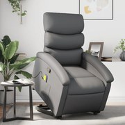 vidaXL Poltrona massagens reclinável elevatória couro artif. cinzento