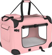 PawHut Transportadora Dobrável para Cães 60x41,5x41 cm com Janelas de Rede, Almofada Macia e 2 Alças para Mini Cães e Gatos Rosa | Aosom Portugal