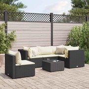 vidaXL 6 pcs conjunto lounge de jardim c/ almofadões vime PE preto