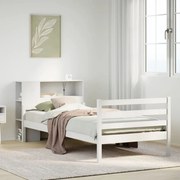 vidaXL Cama com estante sem colchão 100x200 cm pinho maciço branco
