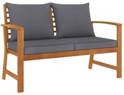 vidaXL Banco jardim 120 cm c/ almofadão cinzento-escuro acácia maciça