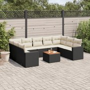 vidaXL 10 pcs conjunto sofás de jardim c/ almofadões vime PE preto