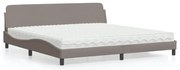 vidaXL Cama com colchão 200x200 cm tecido cinzento-acastanhado
