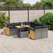 vidaXL 9 pcs conjunto de sofás p/ jardim c/ almofadões vime PE preto