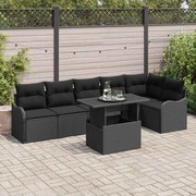 vidaXL Sofá de Jardim de 7 Peças com Almofadas em Rattan Sintético Preto