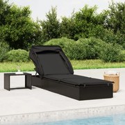vidaXL Espreguiçadeira c/ teto dobrável 213x63x97 cm vime PE preto