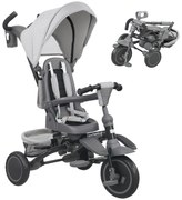 AIYAPLAY Triciclo Evolutivo 6 em 1 Dobrável Assento Giratório de 360° Guidão Parental Encosto Reclinável Toldo 111,5x52x98 cm Cinza | Aosom Portugal