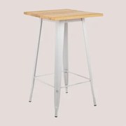 Mesa Alta Quadrada 60x60 Cm Em Aço Lix Madeira Natural - Branco - Sklum