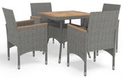 vidaXL 5 pcs conjunto de jantar p/ jardim vime PE e acácia cinzento