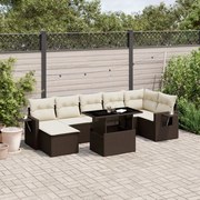 vidaXL 8 pcs conjunto sofás de jardim c/ almofadões vime PE castanho