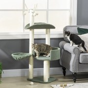 Árvore Arranhador para Gatos Torre para Gatos Altura 123cm com Rede Cama Postes de Sisal e Bola de Brincar 44x43x123cm Verde e Creme