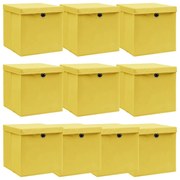 Caixas de arrumação com tampas 10pcs 32x32x32 cm tecido amarelo