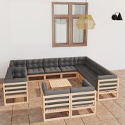 13 pcs conjunto lounge de jardim c/ almofadões pinho maciço