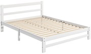 HOMCOM Estrutura de Cama de Madeira Estrado de Cama de Casal para Colchão 190x135 cm Carga 300 kg 195x141x80 cm Branco | Aosom Portugal