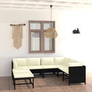 vidaXL 8 pcs conjunto lounge de jardim c/ almofadões vime PE preto