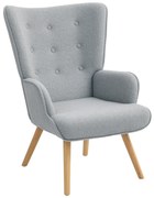 HOMCOM Poltrona de Sala em Tecido Bouclette Poltrona Capitonê e Acolchoada com Pés em Madeira 71x74x96 cm Cinza Claro | Aosom Portugal