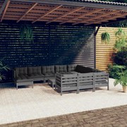 12 pcs conjunto lounge de jardim c/ almofadões pinho cinza