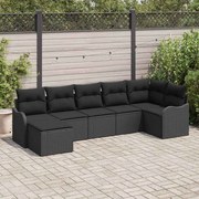 vidaXL Conjunto de Sofá de Jardim com 7 Peças e Almofadas em Rattan Poliéster Preto