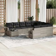 vidaXL 11 pcs conjunto sofás de jardim c/ almofadões vime PE cinzento