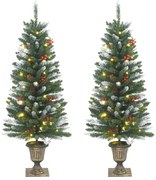 vidaXL Árvores de Natal artificiais 2 pcs 100 LEDs 120 cm verde/branco