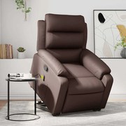 Poltrona massagens reclinável elevatória couro artif. castanho