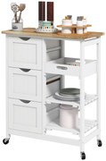 HOMCOM Carrinho de Cozinha com Rodas Carrinho de Serviço com 3 Gavetas 2 Prateleiras Abertas e Bandeja 67x37x85,5 cm Branco | Aosom Portugal