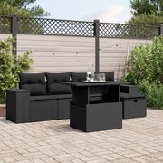vidaXL 6 pcs conjunto sofás de jardim c/ almofadões vime PE preto