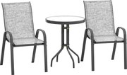 Outsunny Conjunto de Jardim 3pz com 2 Cadeiras de Jardim 54x71x93 cm e Mesinha Redonda Ø60x71 cm em Aço Cinza | Aosom Portugal