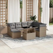 vidaXL 8 pcs conjunto de sofás p/ jardim com almofadões vime PE bege