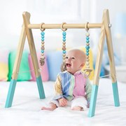 Ginásio para bebés com brinquedos para dentição Desenvolvimento cerebral dobrável em madeira para crianças +3 meses 66 x 40 x 60 cm Verde