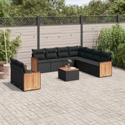 vidaXL 10 pcs conjunto sofás de jardim c/ almofadões vime PE preto