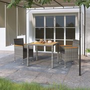 vidaXL 3 pcs conjunto jantar jardim vime PE e acácia maciça cinzento
