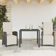 vidaXL 3 pcs conjunto de bistrô com almofadões vime PE preto