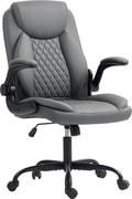 HOMCOM Cadeira para Secretária Cadeira Ergonômica com Braços Dobráveis Cinza Escuro 67x65x110 cm | Aosom Portugal
